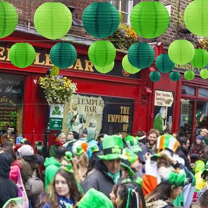 12 Pcs Green Party Paper Lanterns Green Party Supplies Round Chinese Paper Lanterns for Spring Theme Party Birthday Baby Shower Graduation Wedding St Patricks Day Decor