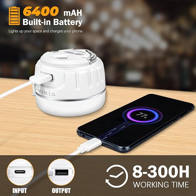 Rechargeable LED Camping Lantern 1000LM, 300H Runtime, 6400mAh, IPX5 Waterproof Tent Light for Camping, Hiking, Power Outages, Home, Emergency Use - Wireless Remote Edition,White