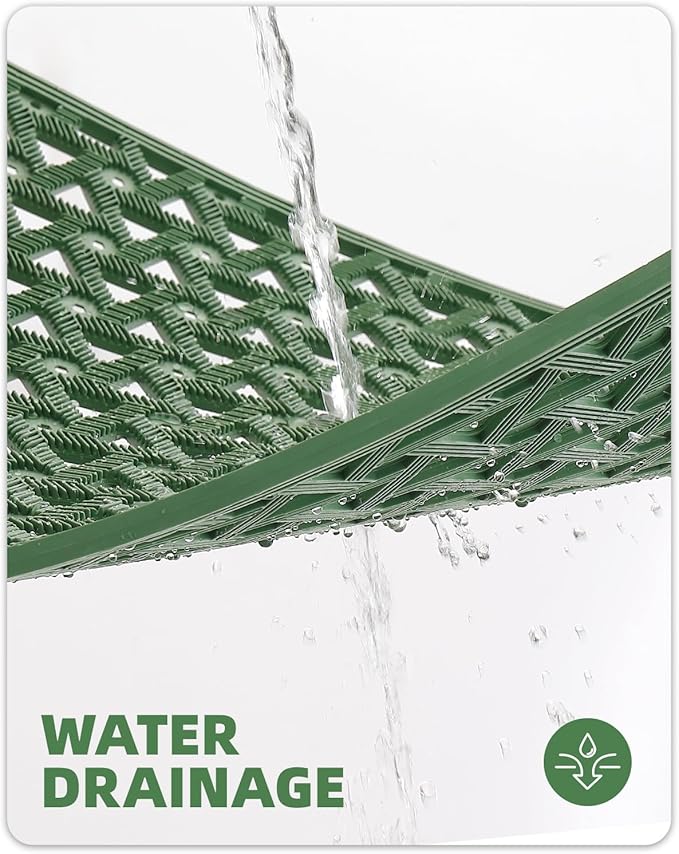 Color&Geometry Door Mat Outside Entrance with Drainage, Rubber Heavy Duty Dirt Trapper Waterproof Outdoor Welcome Mat, Outdoor Mats All Weather for Front Back Door Patio Entryway Entry,19"X30" Green