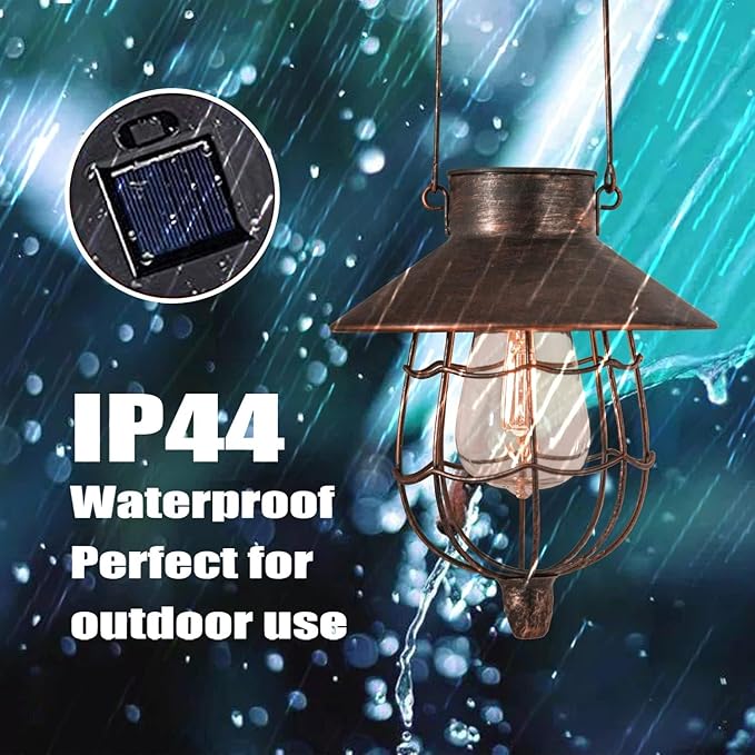 YAKii 2 Pack Solar Lantern Hanging Waterproof Outdoor Metal Solar Lamp with Warm White Light Decorate for Yard Garden Pathway Patio Porch Decor (Antique Copper)
