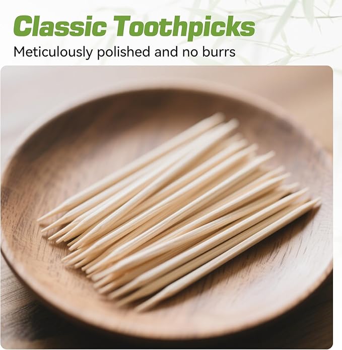 HOPELF Toothpick Holders 2 Pack with 10800 Picks,Round Toothpicks Double-Side Point for Teeth,Food Pick,Appetizers,Cocktails Fruits,Olive&DIY Craft.