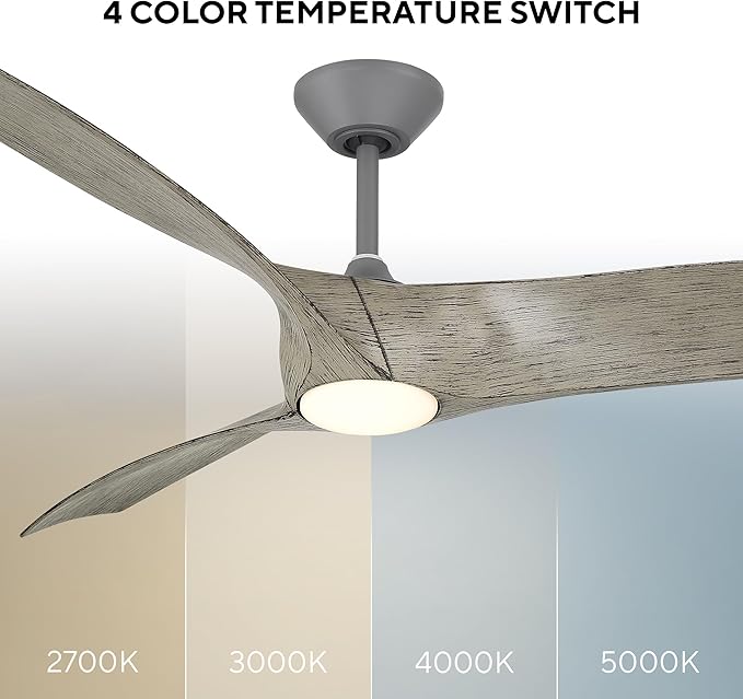 Zephyr Indoor or Outdoor 3-Blade 72in Smart Ceiling Fan in Graphite Weathered Wood with Adjustable CCT 2700-3000-4000-5000K LED Light Kit and Remote Control works with Alexa and iOS or Android App