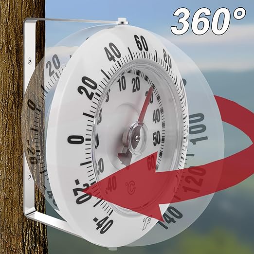 CloudHand 5 Inch Indoor Outdoor Thermometer with Mounting Bracket, Big and Bold Dial Thermometer, Easy to Read Numbers for Patio, Pool, and Indoor Areas, White