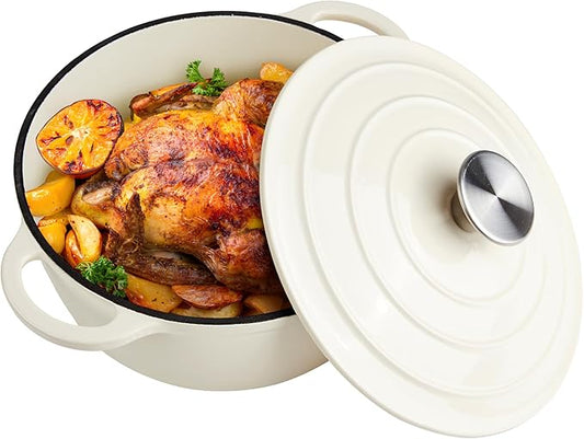 3 Quart Dutch Oven Enameled Cast Iron with Lid - Big Dual Handles - Oven Safe up to 500°F - Classic Round Pot for Versatile Cooking Cream