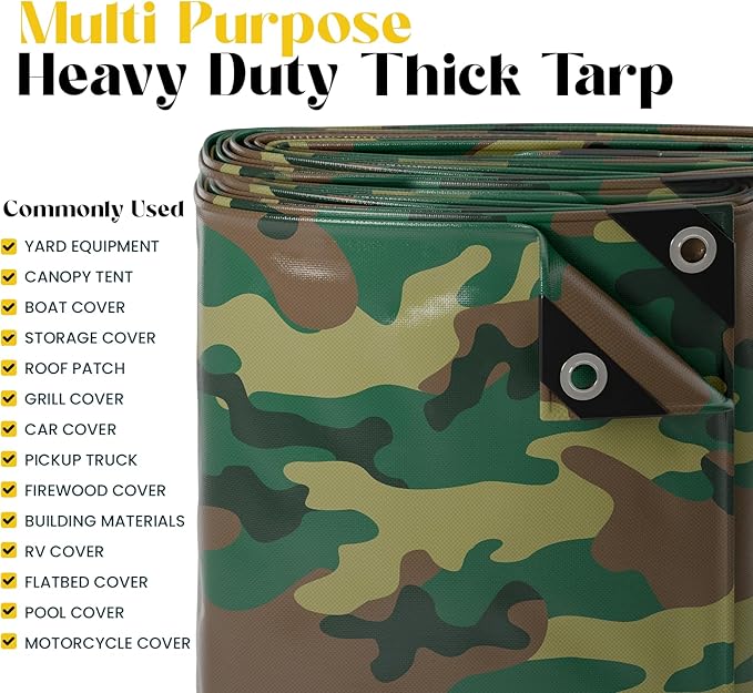 Core Tarps Extreme Heavy Duty 20 Mil Tarp Cover, Waterproof, UV Resistant, Rip and Tear Proof, Poly Tarpaulin with Reinforced Edges for Roof, Camping, Patio, Pool, Boat (Camouflage/Green 20′ X 30′)