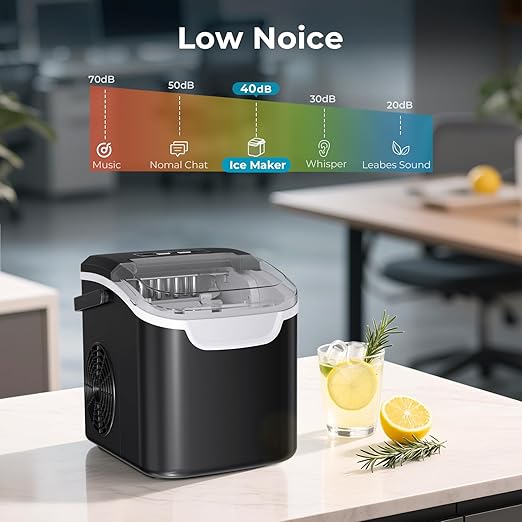 Countertop Ice Maker Machine – 8 Bullet Ice in 6 Mins, 26.5lbs/24Hrs Output – Self-Cleaning Portable Design with Selectable Ice Size & Touch Display for Home/Office/Bar