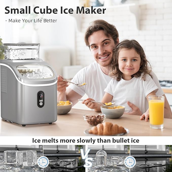 Countertop Ice Cube Maker Machine with External Water Tank,16Pcs/5Mins,34Lbs/Day,2 Ways to Add Water,Portable Compact Small Ice Maker with Auto-Cleaning,Perfect for Home/Kitchen/Camping/RV