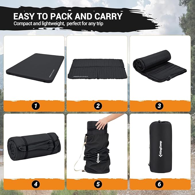 KingCamp Self Inflating Camping Pad, Ultra 6" Thick or Ideal 3" Thcik High R Value Air & Foam Camping Mattress, Full Size Double Sleeping Pad 2 Person for Camp Tent Outdoor Car, Multi Colors, PVC Free