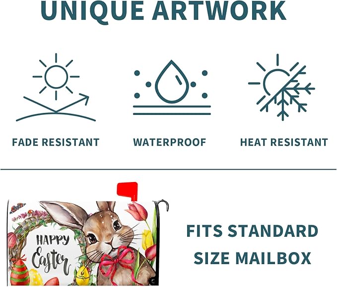 Happy Easter Bunny Magnetic Mailbox Covers Cute Rabbit with Egg Flower Wreath Decorative Mailboxes Wraps Post Letter Box Cover Standard Size 21x18 in Spring Holiday Decor for Home Outdoor Garden Yard