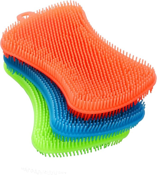 3PCS OstWony Silicone Dish Sponges, Super Food-Grade Silicone Sponges, Multi-Purpose and Efficient Sponge Kitchen Gadgets, Especial Delicate Kitchen Sponge Brush