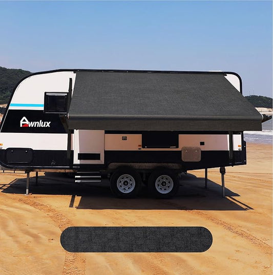 AWNLUX-RV Awning Fabric Replacement - Heavy Duty Weatherproof 4-Ply Vinyl Camper Awning Fabric - Universal Outdoor Canopy for Camper, Trailer, and Motorhome Awnings - Solid Black - 12' (Fabric 11'2")