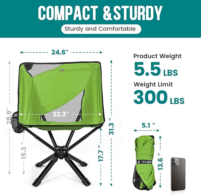 Adjustable Portable Camping Chair RiseLite Lightweight Compact Folding Chair for Adults, Collapsible Camp Chairs That Folds Up Small, Easy Carry for Travel, Outdoor, Sports, Backpacking, Hiking