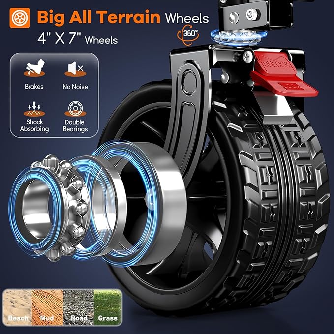 48" L Collapsible Wagon Cart Foldable, 560LB Weight Capacity 300L Heavy Duty Folding Beach Wagons with Big All-Terrain Wheels, Utility Carts for Groceries, Shopping, Camping, Sports - Red