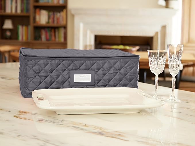 Covermates Keepsakes - Serveware Storage - Padded Protection - ID Window - Stain Resistant - Machine Washable - China Storage, Slate