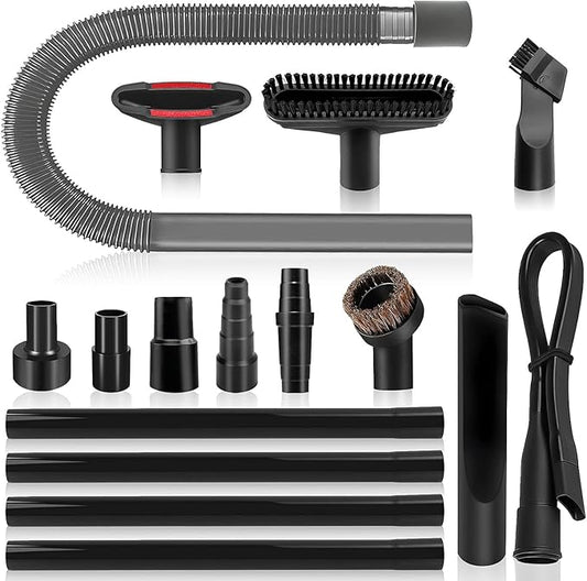 16-Piece 1 1/4 Inch Shop Vac Attachments Cleaning Kit With Vacuum Extension Wand/Dryer Lint Vac Attachment/Flexible Crevice Tool (Hose Adapters for 1 1/4" to 2 1/2"Hoses)