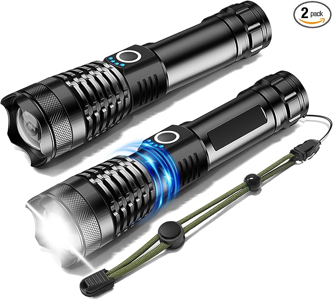 ISUNMEA Rechargeable Strong Flashlight, 2Packs Zoomable LED Powerful Flashlights 1500LM High Lumens w/ 5 Modes Waterproof Handheld Flash Light for Emergencies Outdoor Camping Hiking Home Power Outage