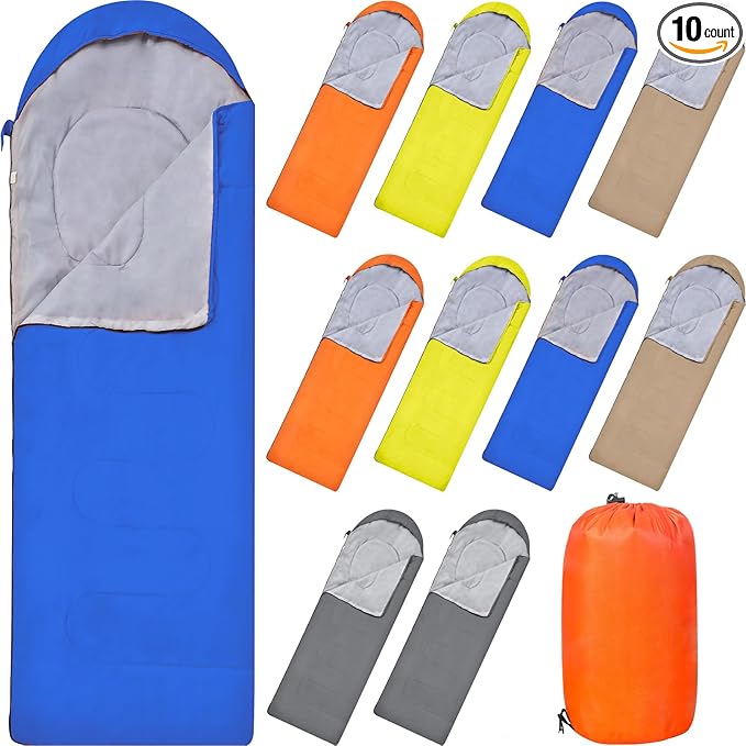 10 Pcs 0 Degree Camping Sleeping Bags Bulk for Adults Cold Weather Sleeping Bags 4 Season Warm Waterproof Lightweight with Compression Sack for Backpacking Hiking Travel Homeless