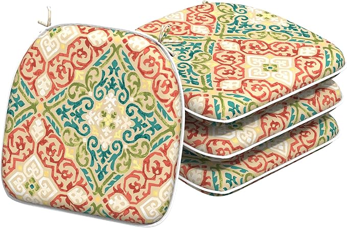 Indoor/Outdoor Chair Cushions 16x17 Inch, Patio Chair Cushions with Ties, All Weather Seat Cushions for Patio Furniture Home Garden Chair Use, Set of 4,Geometric Orange