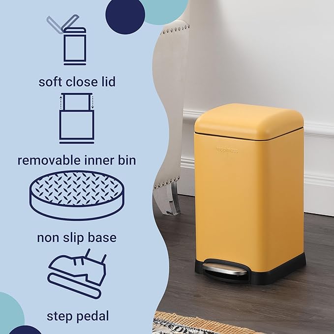 happimess HPM1012L Betty Retro Mini 3.2-Gallon Step-Open Trash Can, Daffodil Yellow for Home, Kitchen, Bathroom, Living Room, Office