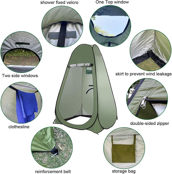 Pop Up Tent Upgrade Privacy Camping Shower Tent Portable Outdoor Sun Shelter for Outdoor Bathing Toilet Camping Biking Hiking Beach with 5.3 Gallon Shower Bag