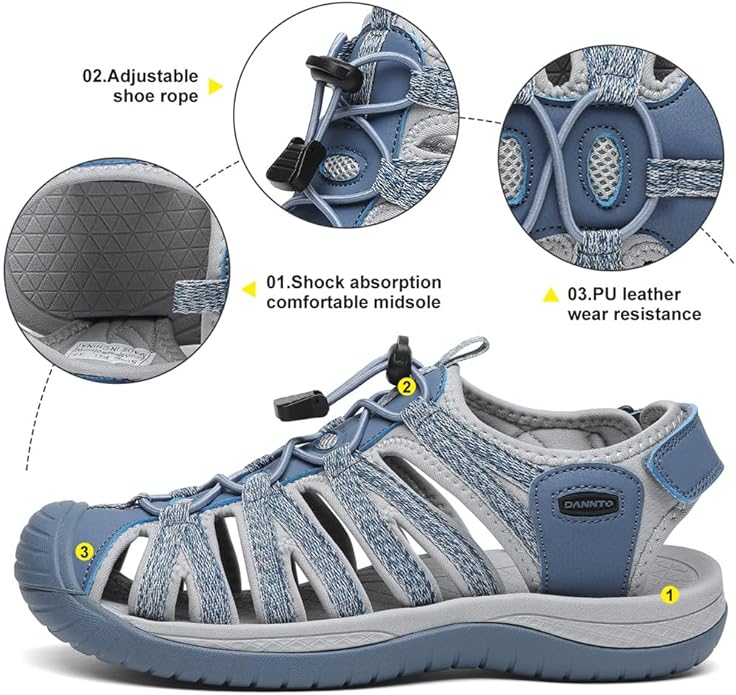 Dannto Women's Closed Toe Hiking Sandals Walking Water Sandal Comfort Athletic Sport Outdoor Sandals