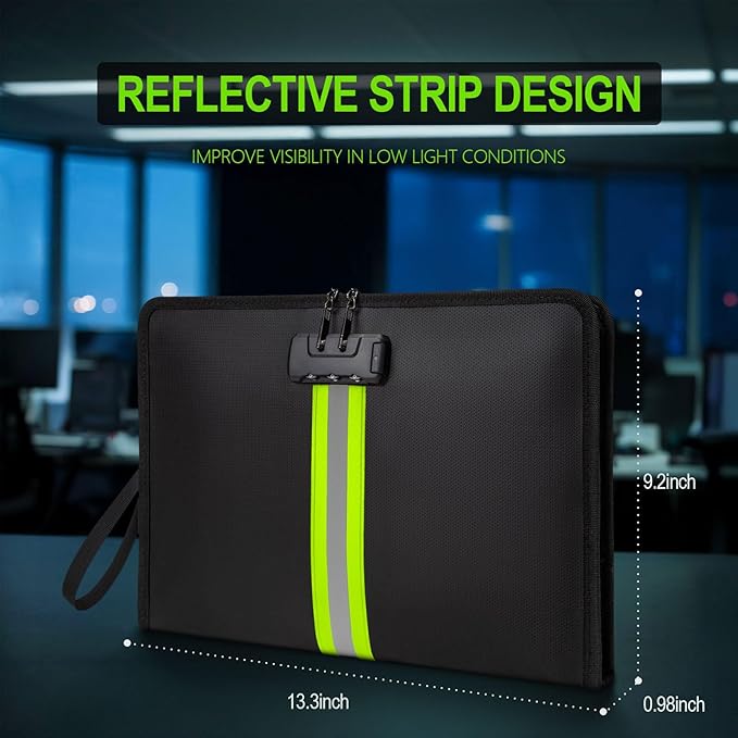 5200℉ Fireproof Waterproof Document Bag with Lock and Zipper,Safe Fireproof Waterproof Money Bag,Suitable for Cash, Mobile Phones, Keys, Credit Cards (Black, M)