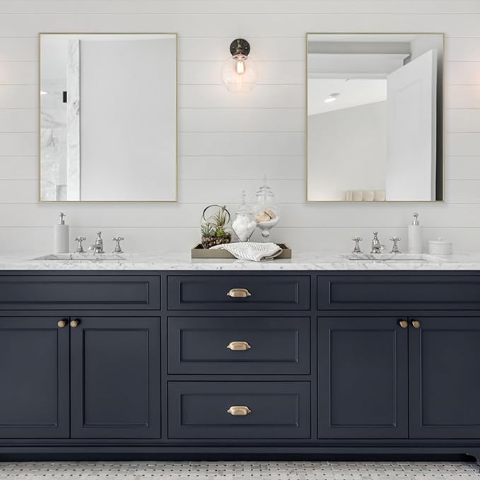 Frame My Mirror Gold Metal Framed Mirror, 22" x 30" Champagne Bronze Mirror for Bathroom, Metal Frame, True Reflections Glass, Stanton Design, Hangs Horizontally or Vertically, Made in USA