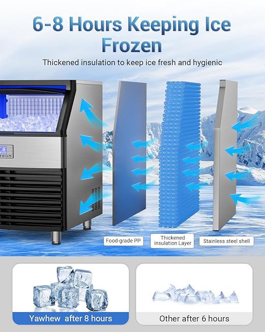 Commercial Ice Maker, 450Lbs/24H Under Counter Ice Maker Machine, 120Lbs Storage Bin, Adjustable Thickness Settings, Ideal for Home Bar Cafe Restaurants