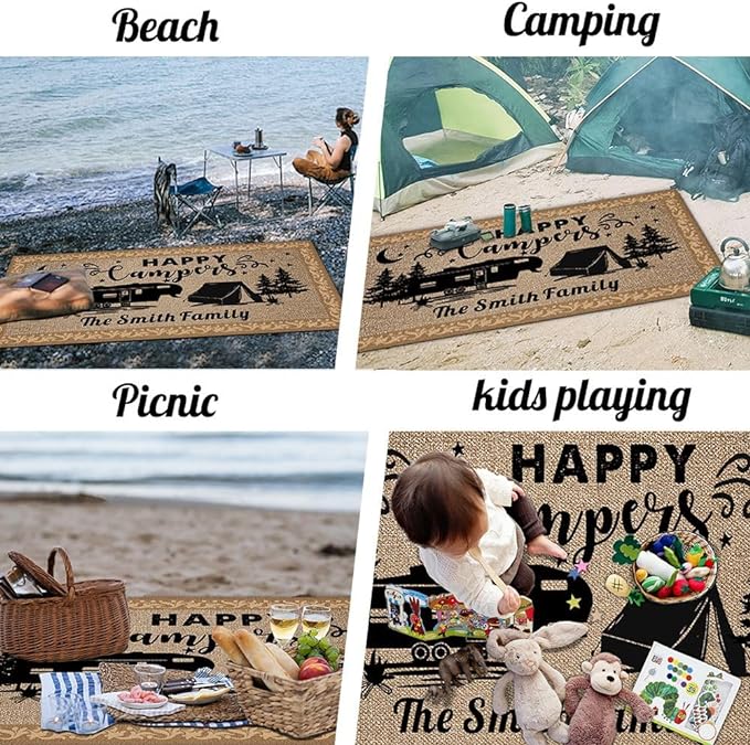 Custom Camping Rug Welcome to Our Campsite RV Trailer Decor Camper Floor Mat for Outdoors, Patio, Backyard, Picnic, Beach, Camping, 30 x 55 Inch (20 RV Optional)