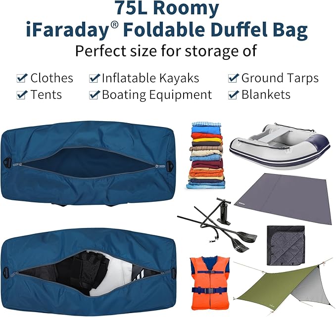 Foldable Duffle Bag 30 inch 75L Large Lightweight Luggage Bag for Travel Camping Storage-Blue