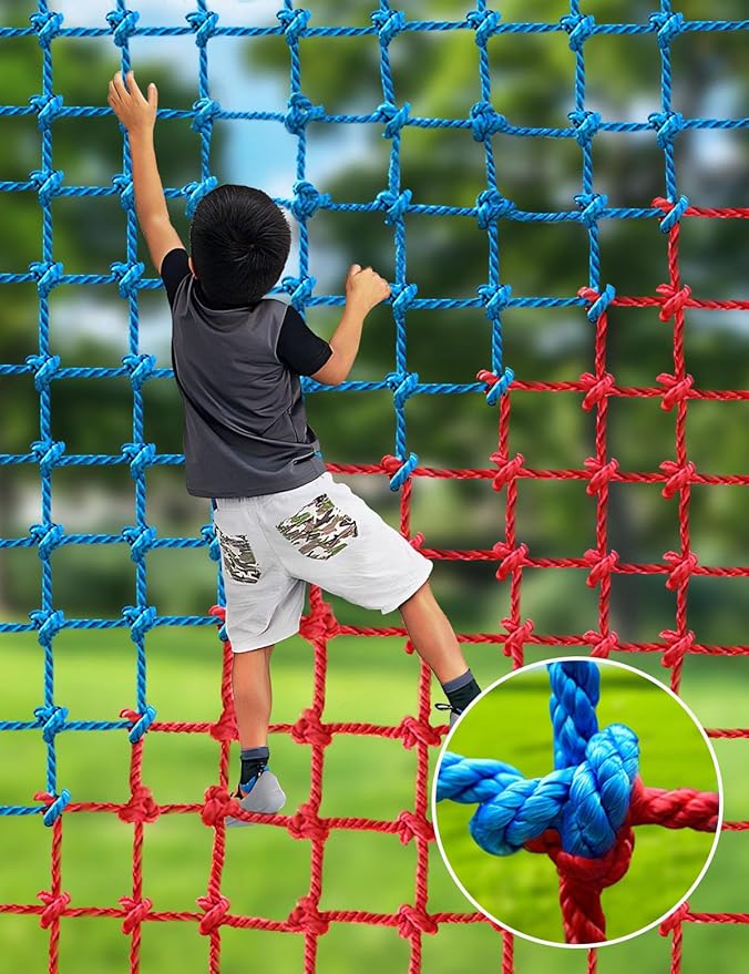 Climbing Cargo Net - Heavy Duty Large Military Net for Kids Outdoor, Safety Protection, Rope Ladder, Jungle Gyms, Swingset, Treehouse - Polyester Playground