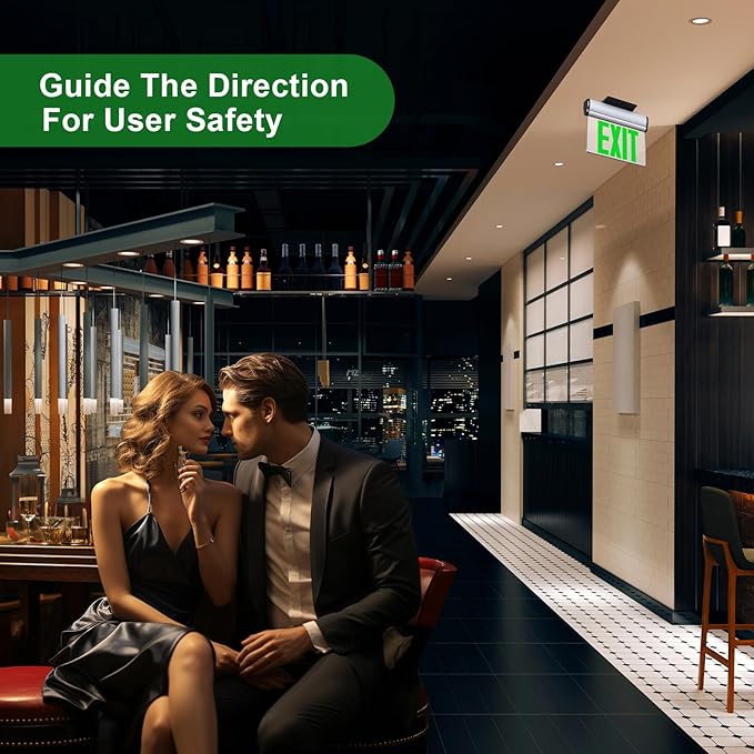 Led Edge-Lit Exit Sign,Brushed Aluminum Housing Single-Sided Clear Rotating Acrylic Panel,Hardwired Emergency Exit Signs with Battery Backup, 120V-347VAC,UL Listed,Top/Side/Wall Mount(1 Pack)