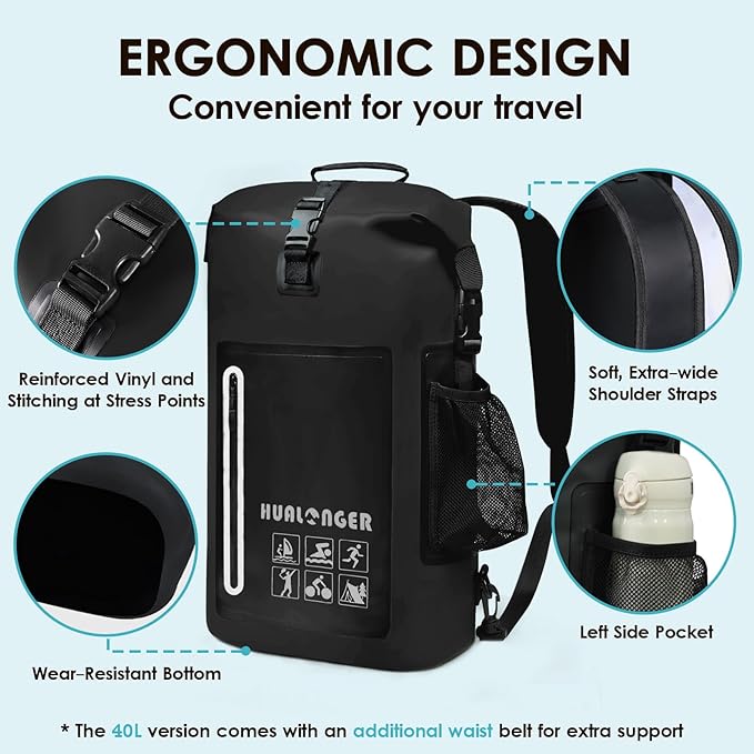Dry Bag Backpack 20L/30L/40L- Roll Top Closure Bag - Heavy Duty Dry Bags Waterproof - Lightweight Durable Floating Dry Bag with IPX8 Waterproof Phone Case