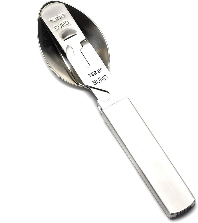 German cutlery set 4 pieces Eating utensils military style spoon fork knife kit flatware multi-tool Camping bottle can opener stainless steel NEW