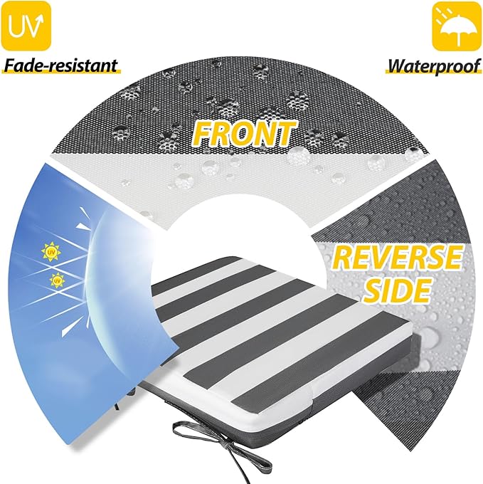 AAAAAcessories Outdoor Seat Cushions for Chairs, Waterproof, Fade-Resistant Patio Furniture Replacement Cushions, 20" x 20" x 3", Set of 2, Gray Cabana Stripe