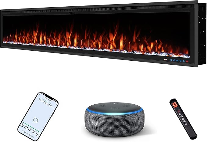 Benrocks 48'' WiFi- Enabled Electric Fireplace Inserts - Alexa & App Control, Slim Recessed & Wall Mounted, 13 * 13 * 3 Flame Color Combinations, 750W/1500W, Black