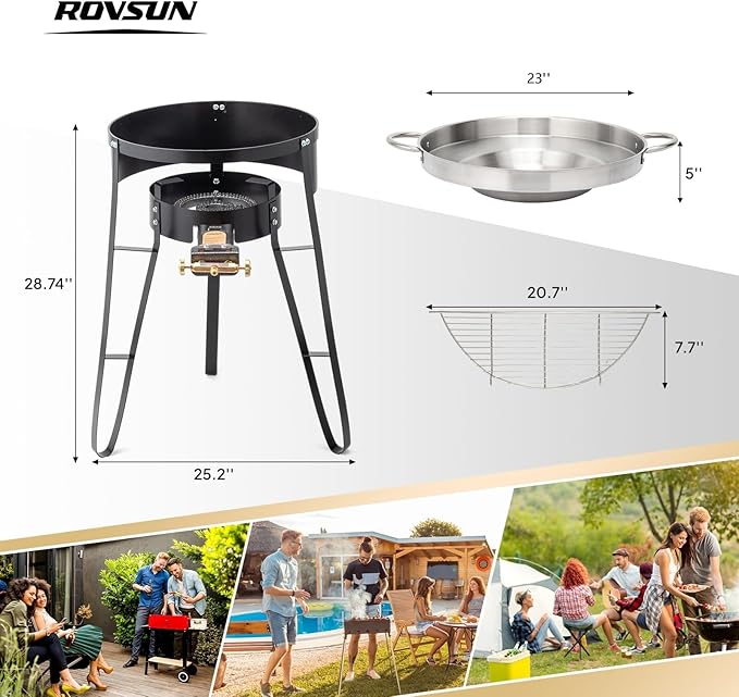 ROVSUN 23" Concave Comal Set with 80,000BTU Propane Stove, Stainless Steel Discada Disc Cooker with Burner Stand for Backyard & Outdoor Cooking, Taco Para Cocinar Carnitas Tortillas Stir Fry Wok