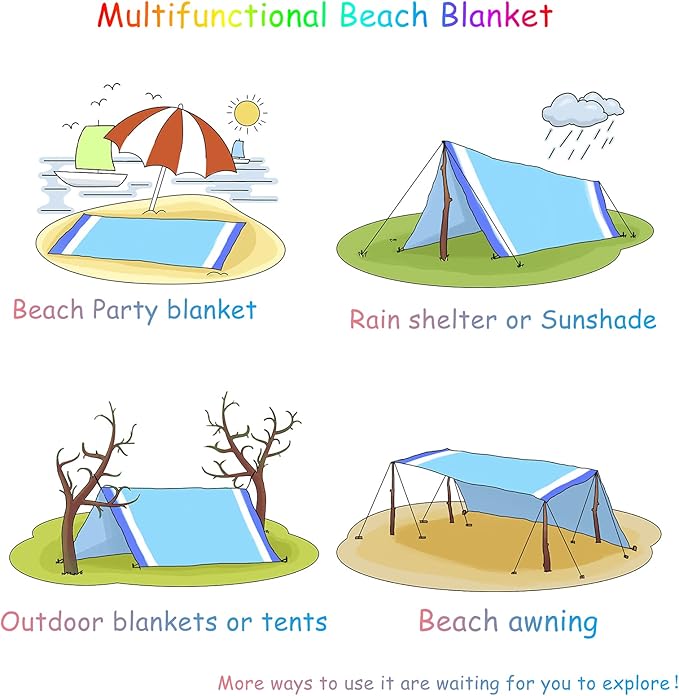 BYDOLL Beach Blanket Waterproof Sandproof 78''×81'' Suits1-4 Adults Compact Lightweight Oversized Sand-Free Blanket Large Picnic Mat for Beach Travel Camping Hiking