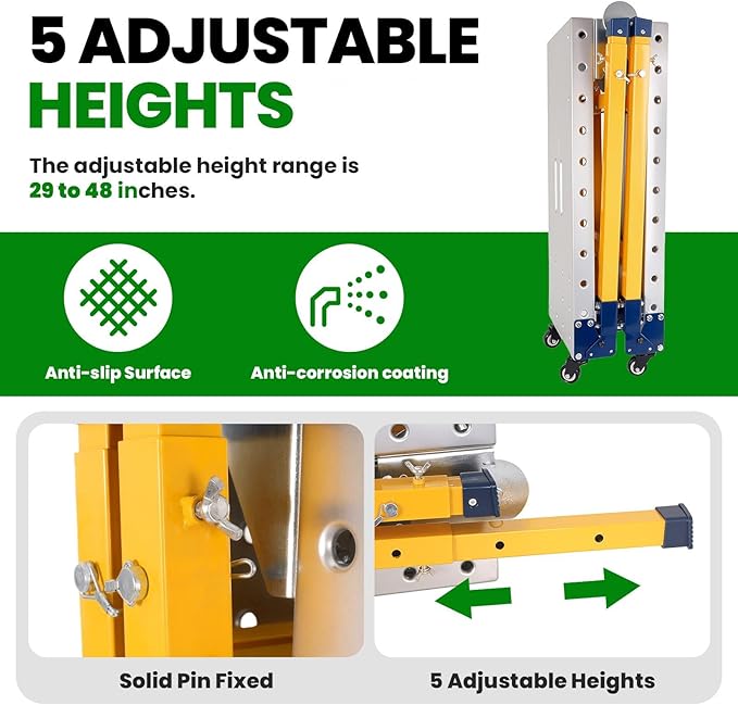 Carbon Steel Welding Table 65x12in, 1500LBS Foldable Welding Workbench with 5-Level Adjustable Height 29-48in, 4 Swivel Wheels Portable Welding Table for Workshop & Industrial Applications