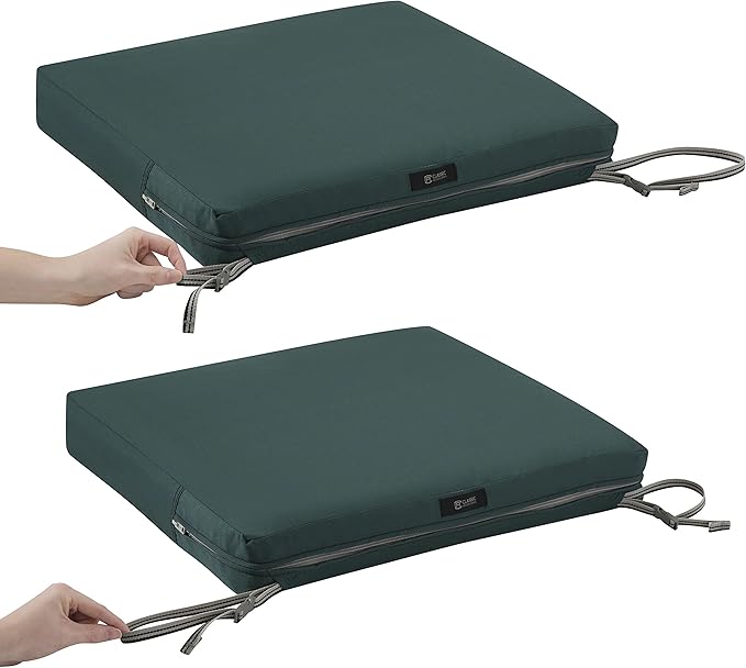 Classic Accessories Ravenna Water-Resistant 21 x 19 x 3 Inch Patio Seat Cushion, Mallard Green, Chair Seat Cushion