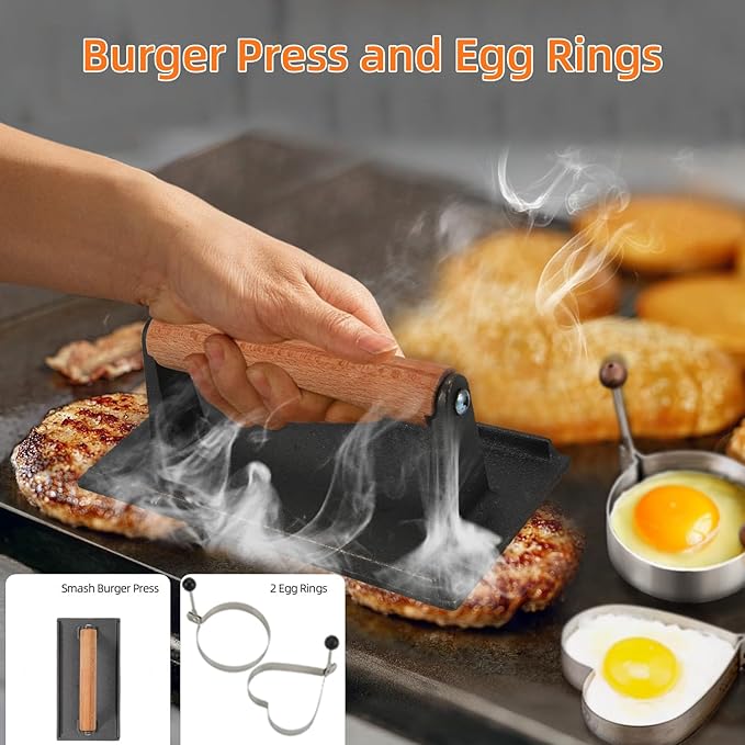 40PCS Griddle Accessories Kit, Flat Top Grill Accessories Set for Camp Chef, Griddle Spatula Set with Burger Press, Scraper, Tongs and Carry Bag for Outdoor BBQ