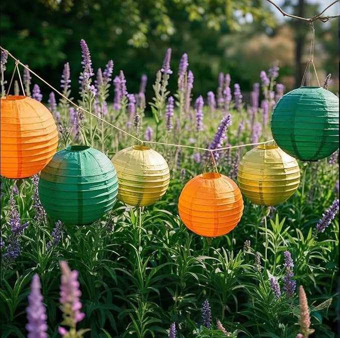 Green Orange Paper Lanterns Decorative 15pcs Party Hanging Decorations for Bachelorette Wedding Birthday Baby Shower Graduation Anniversary Green orangeThemed Room Decor