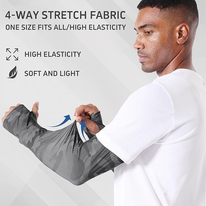 Grey UV Sun Protection Arm Sleeves for Men Women Teenager, Fishing Cycling Driving Ice Silk Cooling Arm Sleeves