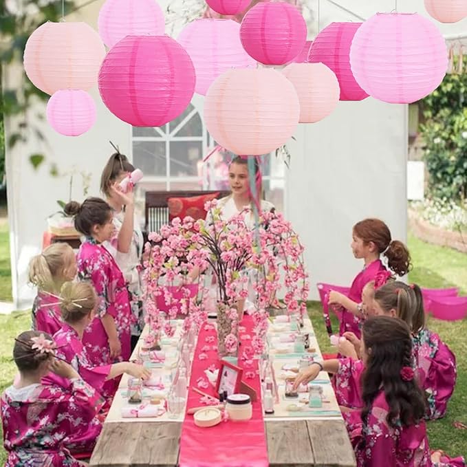 BEISHIDA 12 Pcs Pink Mix Paper Lanterns,Hanging Decorative Chinese Japanese Round Paper Lantern Lamp for Valentine's Day Girls' Party Wedding Children Home Party Decoration