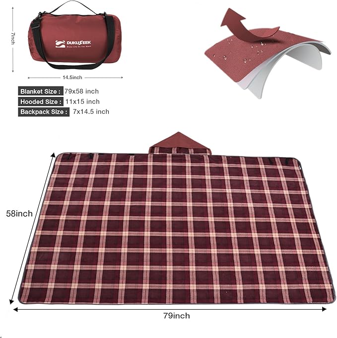 DUKUSEEK Stadium Blanket for Outdoor Sports, Waterproof Hooded Blankets for Watching Football Games, Sideline, Dog, Car, Travel