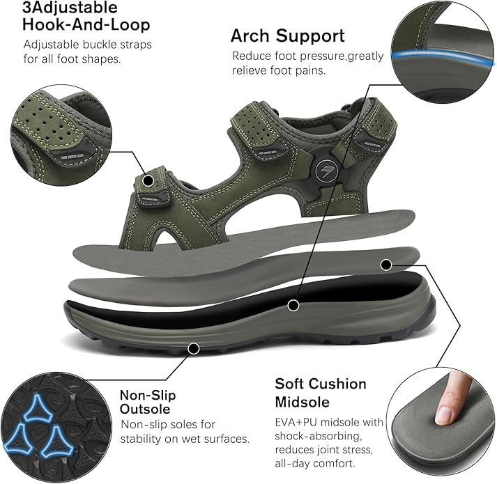 FLARUT Men's Sport Sandals Outdoor Hiking Sandal Open Toe Walking Sandals for Summer Beach Water Shoes