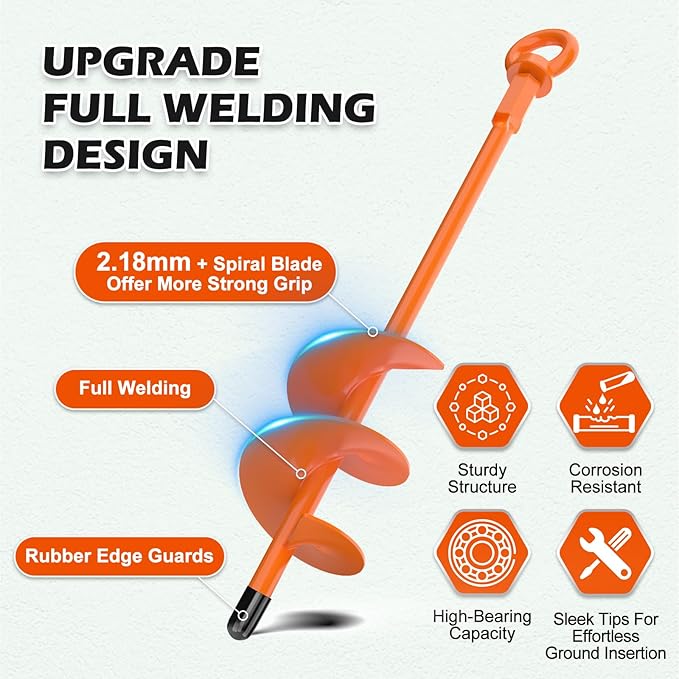 4 Pack 18" Fully Welded Ground Anchors Shed Anchor Kit with 1/8" Galvanized Cable, Heavy Duty Earth Anchors High Wind Screw in for Trampoline Swingset Tent Greenhouses (Orange)