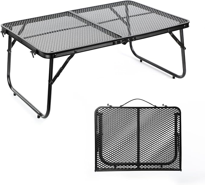 Grill Table Camping Table 2FT Foldable Small Folding Table Low Picnic Table Portable Stand Mesh Outdoor Indoor Card BBQ RV Black 23.6×15.7×9.5 inch