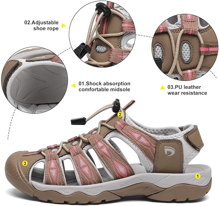 Dannto Women's Sport Hiking Sandals Closed Toe Outdoor Athletic Walking Sandal Lightweight Summer Water Shoes