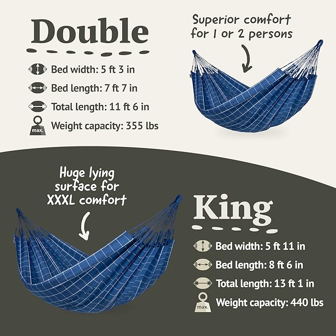 La Siesta® Large Double Brisa Classic Hammock & TreeMount, Trees Beams Posts Suspension Kit, Indoor Outdoor Hammock Swing, Weather Resistant, Marine